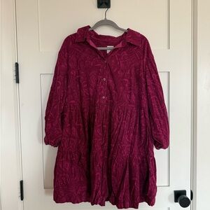 Anthropology Tiered Shirt Dress Mini Corduroy